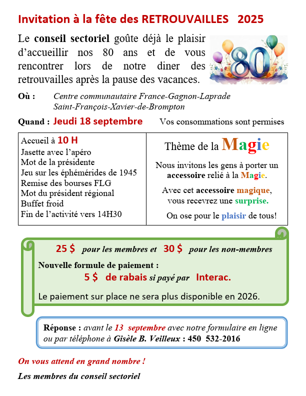AREQ, secteur Morilac — Retrouvailles 2025 — Fête des 80 ans