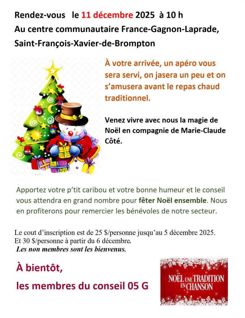 Activité de Noël — AREQ secteur Morilac