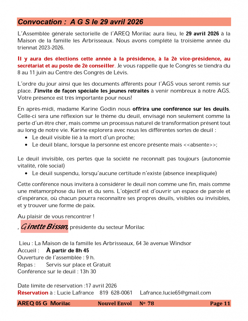 Assemblée générale annuelle — Secteur Morilac